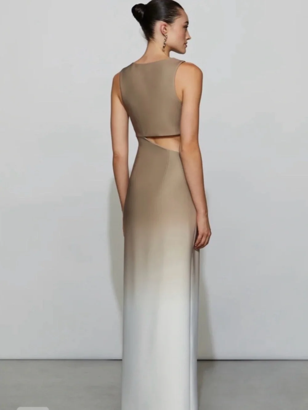 Et Ochs Tan Beige Ombre Maxi Dress with cutout and high slit and caplet Size 6 - Picture 3 of 4